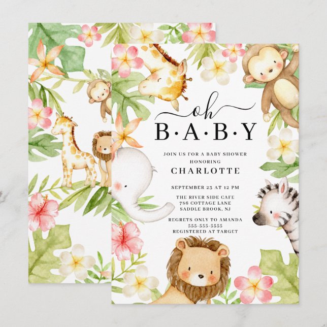 Oh Baby Jungle Baby shower Invitation (Devant / Derrière)