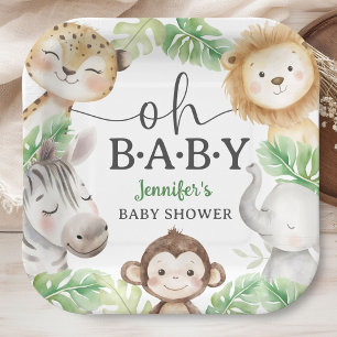Oh Baby Jungle Baby Shower Safari Animals  Paper Plate