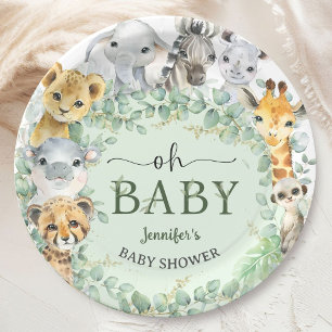 Oh Baby Jungle Safari Animals Baby Shower Paper Plate