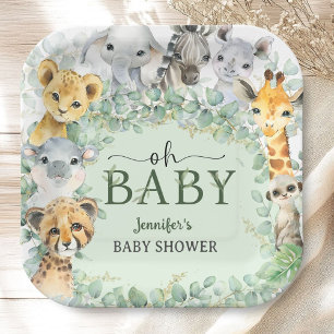 Oh Baby Jungle Safari Animals Baby Shower Paper Plate