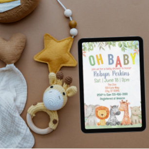 Oh Baby, Jungle Watercolor Baby Shower Invitation