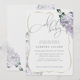 Oh Baby Lavender Floral Rose Chic Baby Shower Invitation