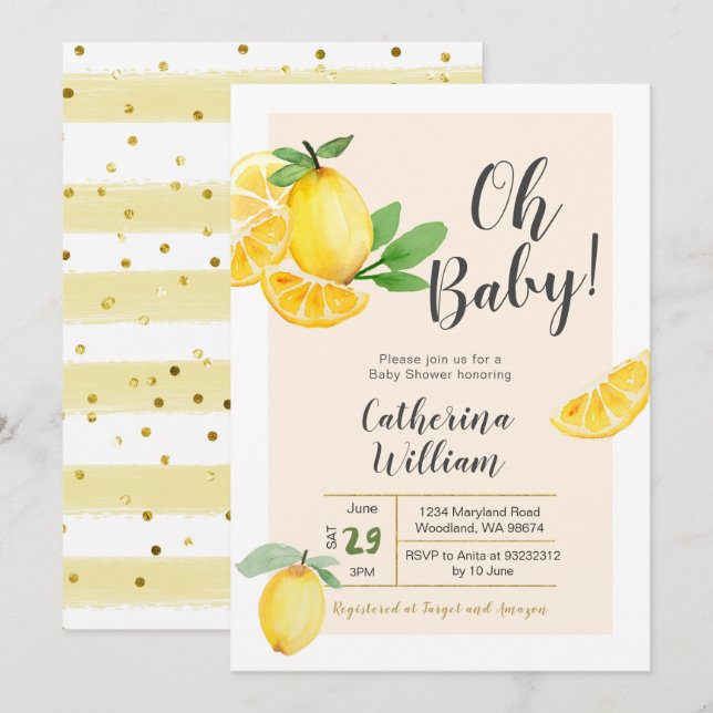 Oh Baby Lemon Baby Shower Invitation (Front/Back)