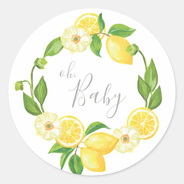 oh Baby Lemon Floral Baby Merci Favor Sticker (Devant)