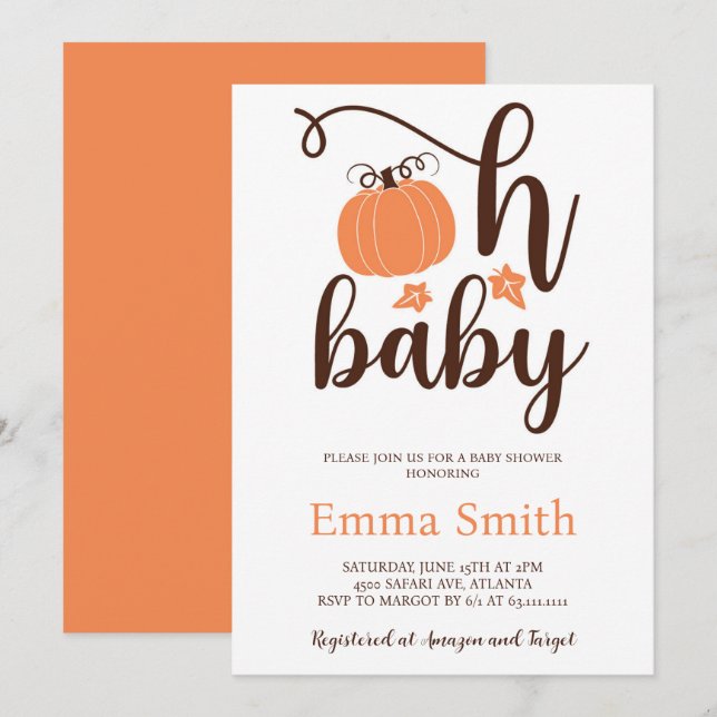 Oh Baby Little Pumpkin Baby Shower Invitation (Front/Back)