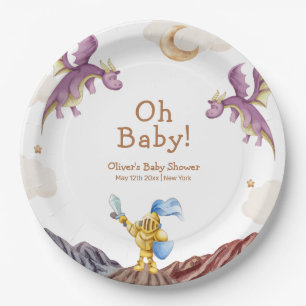 Oh Baby Medieval Fairytale Dragon Boy Baby Shower Paper Plate