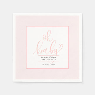 Oh Baby Minimal Elegant Pink Script Baby Shower  Napkin