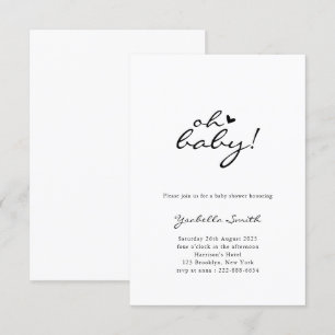 Oh Baby! Minimal Heart Script Baby Shower  Invitation