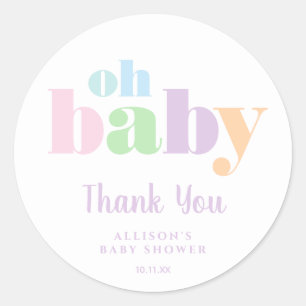 Oh Baby Minimal Modern Pastel Shower Thank You Classic Round Sticker