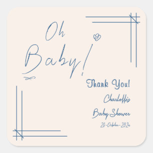 Oh Baby! Minimalist Baby Shower Gender Neutral Square Sticker