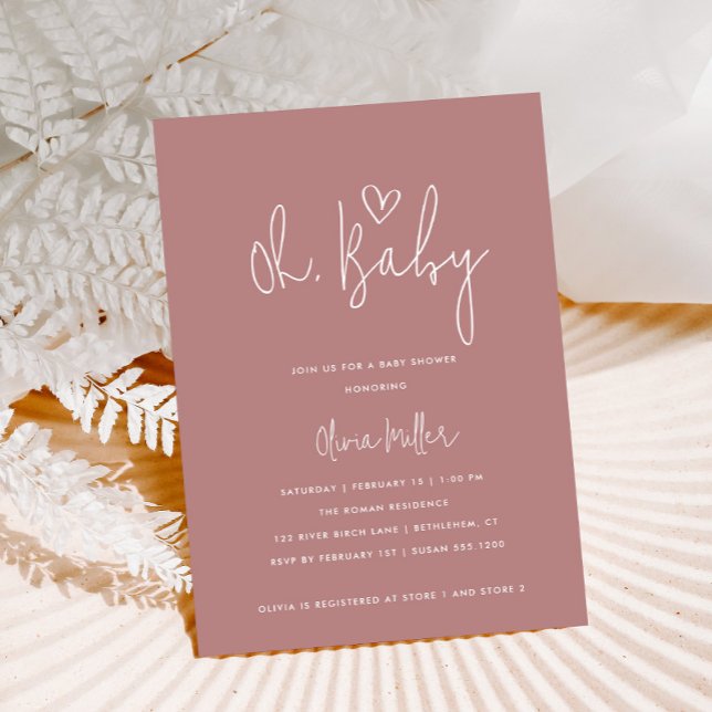 Oh Baby Minimalist Dusty Rose Baby Shower Invitation (Creator Uploaded)