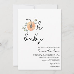 Oh Baby Minimalist Pumpkin Baby Shower Invitation
