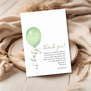 Oh Baby Minimalist Sage Green Balloon Baby Shower Thank You Card