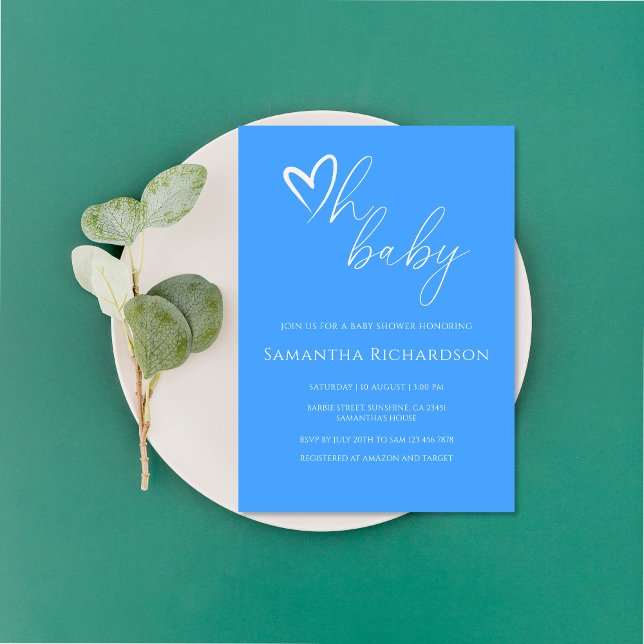 Oh Baby! Minimalist Simple Blue Boy Baby Shower Invitation (Creator Uploaded)