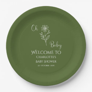Oh Baby Minimalist Wildflower Baby Shower Paper Plate