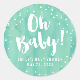 Oh Baby Mint Watercolor Baby Shower Classic Round Sticker
