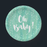 Oh Baby Mint Watercolor Baby Shower Paper Plate<br><div class="desc">Celebrate your baby shower with chic,  watercolor paper plates! The stylish paper plates feature a mint watercolor background,  white dots,  and modern brush font. Matching invitations,  stickers,  postage,  and party decor available.</div>