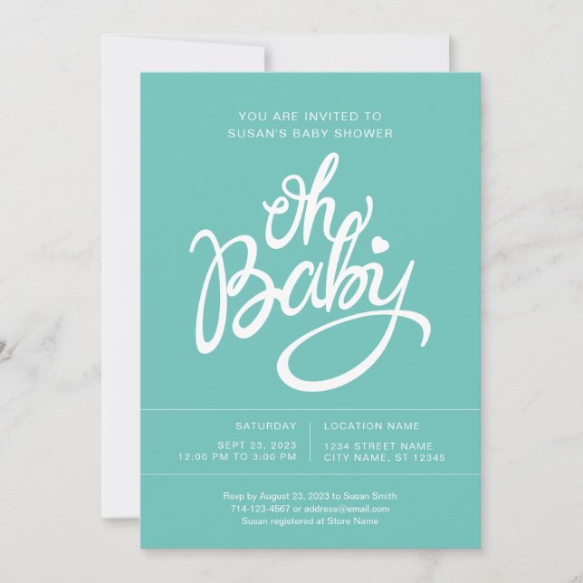Oh Baby Modern Baby Shower Invitation - Turquoise (Front)