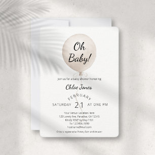 Oh Baby Modern Beige Balloon Baby Shower Invitation