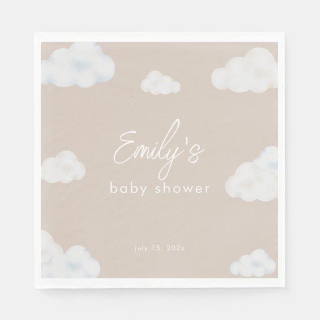 Oh Baby Modern Beige Cloud Baby Shower Napkin (Front)