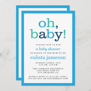 Oh Baby! Modern Blue Boy Baby Shower Invitations