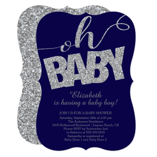 Oh Baby Modern Glitter Boys Baby Shower Invitation