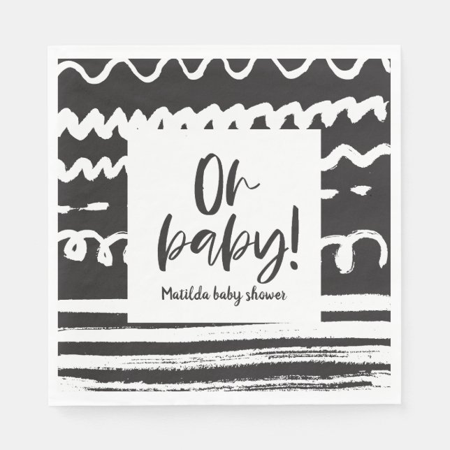 Oh baby! modern graphic baby shower party napkin (Front)