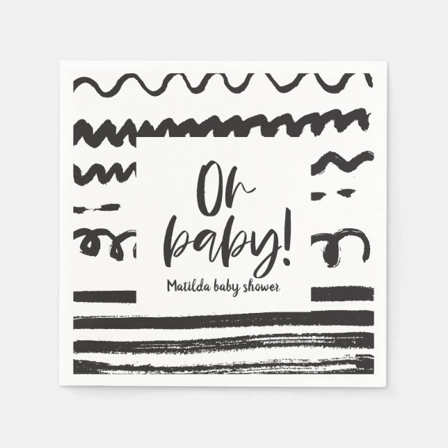 Oh baby! modern graphic black and white napkin (Front)