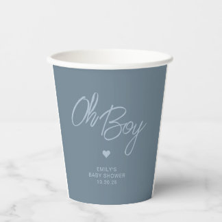 Oh Baby Modern Minimal Dusty Blue Boy Baby Shower Paper Cups