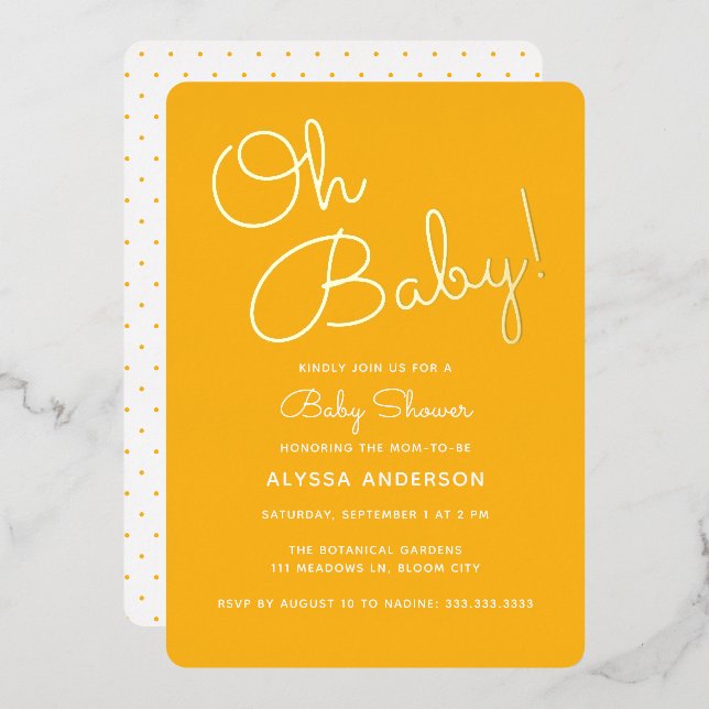 Oh Baby Modern Minimal Yellow Summer Baby Shower (Front/Back)