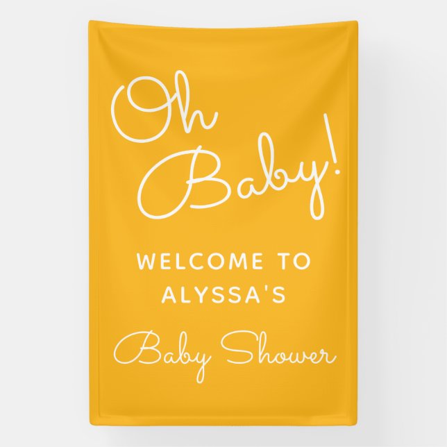 Oh Baby Modern Minimal Yellow Summer Baby Shower Banner (Vertical)