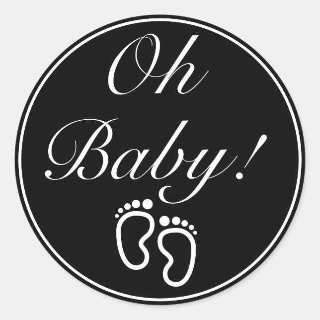 OH BABY Modern Minimalist White Black Classic Round Sticker (Front)