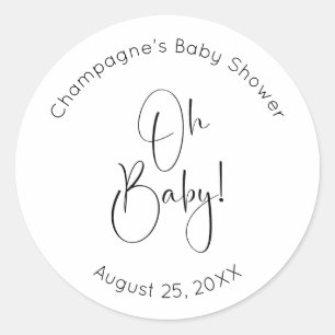 Oh Baby Modern Script Baby Shower Classic Round Sticker