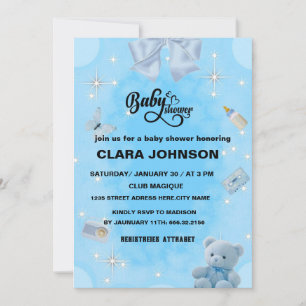 Oh Baby Modern Simple Dusty Blue Boy Baby Shower I Invitation