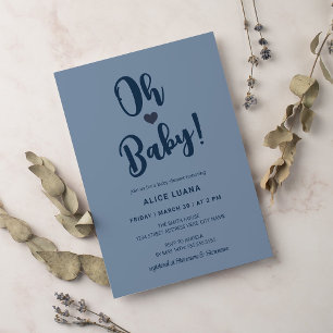 Oh Baby Modern Simple Dusty Blue Boy Baby Shower Invitation