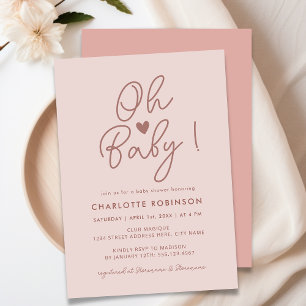 Oh Baby Modern Simple Dusty Pink Girl Baby Shower Invitation