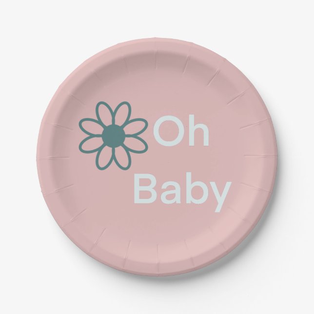Oh Baby Modern Simple Floral Pink Paper Plates (Front)