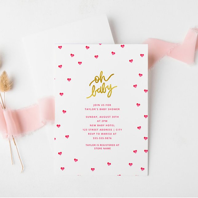 Oh Baby | Modern Tiny Hearts Girl Baby Shower Invitation (Creator Uploaded)