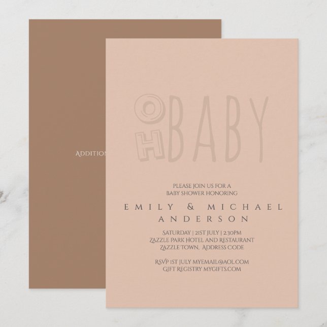 Oh Baby Modern Typography Script Couples Shower Invitation (Front/Back)