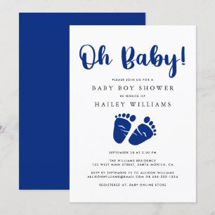 Oh Baby Navy Blue Baby Feet Shower Invitation