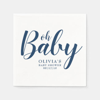 Oh Baby - Navy Blue Baby Shower Napkin