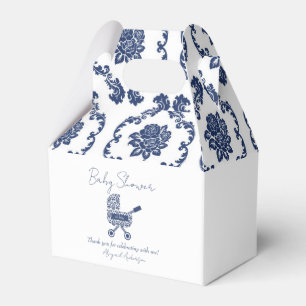 Oh Baby Navy Damask Pram Baby Shower  Favor Box