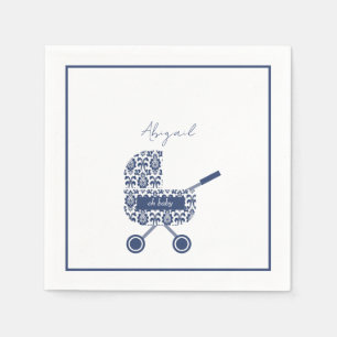 Oh Baby Navy Damask Pram Baby Shower  Napkin