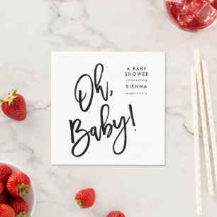 Oh Baby Neutral Black and White Baby Shower Napkin