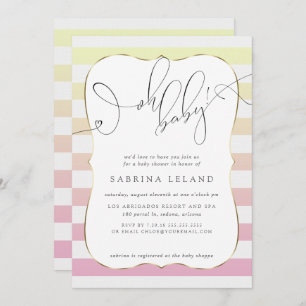 OH Baby Ombré Yellow to Pink Stripes Invitation