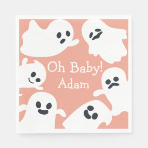 Oh Baby! Orange & White Halloween Fall Baby Shower Napkin