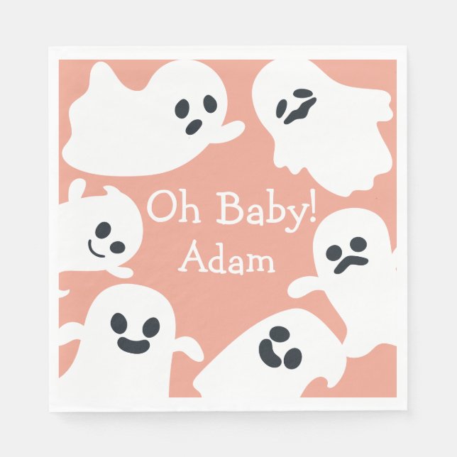 Oh Baby! Orange & White Halloween Fall Baby Shower Napkin (Front)