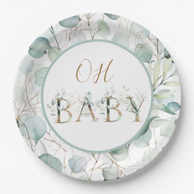 Oh Baby Paper Plates Eucalyptus Baby Shower (Front)