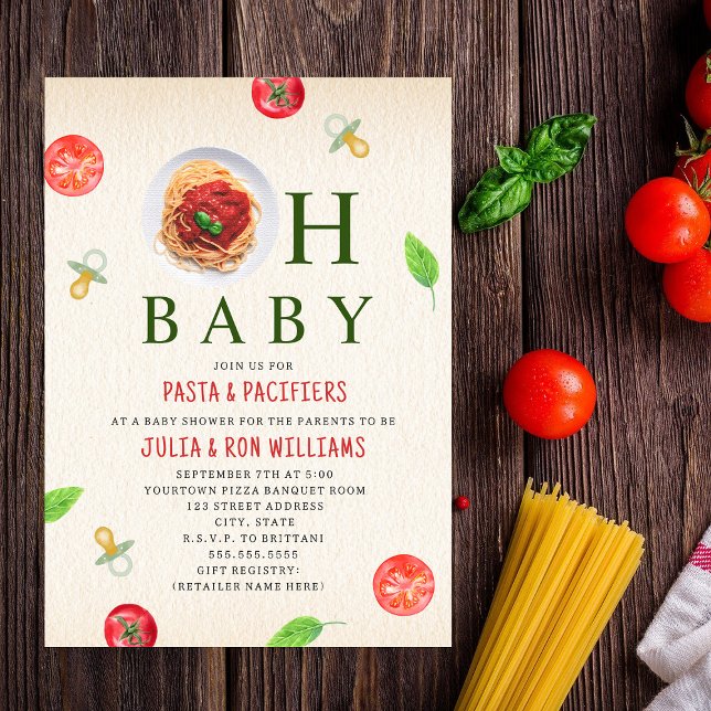 Oh Baby Pasta + Pacifiers Baby Shower Invitation (Creator Uploaded)