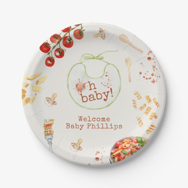 Oh Baby Pasta & Pacifiers Neutral Baby Shower Paper Plate (Front)